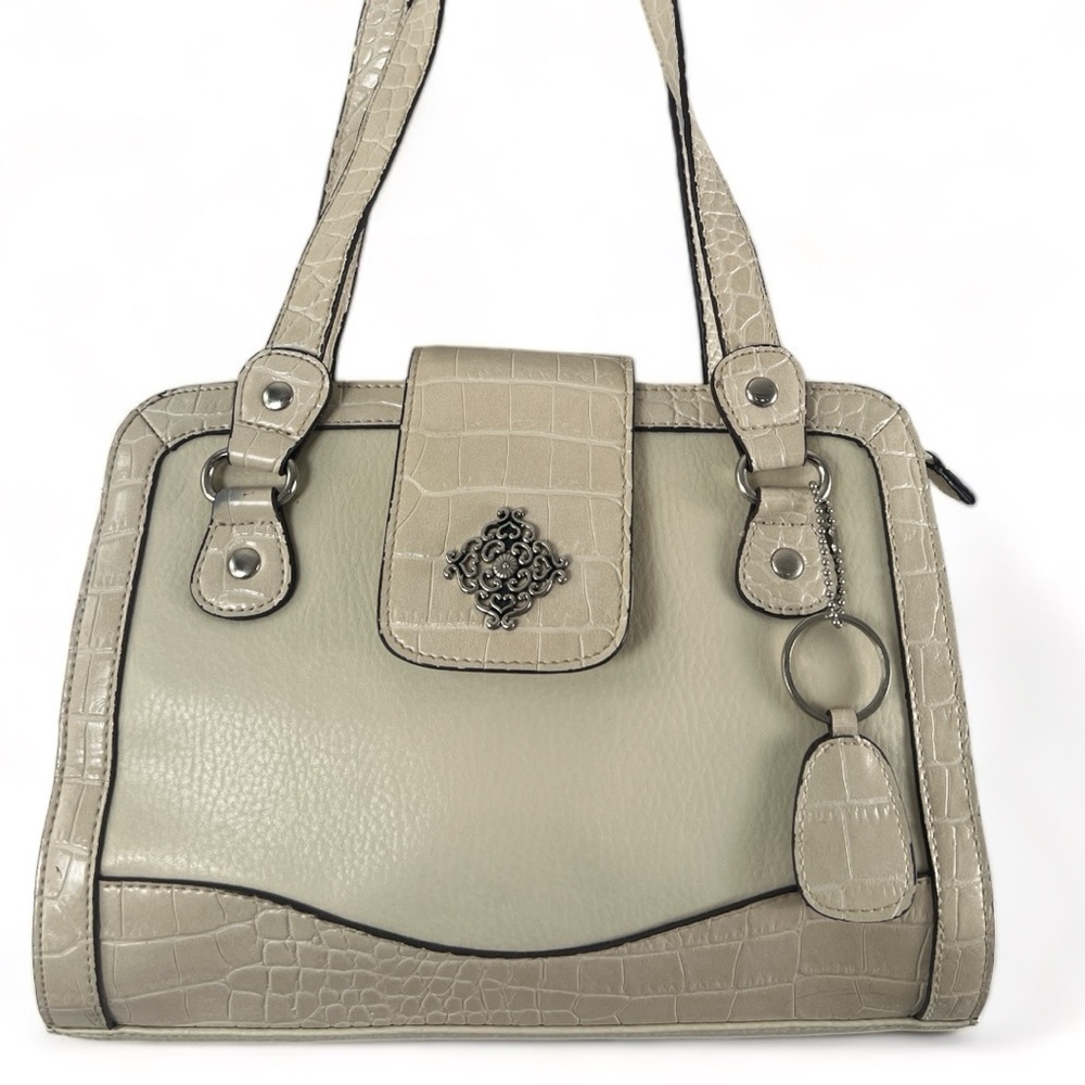 Boutique Vegan Leather Croc Embossed Satchel Shoulder Hand Bag Silver Accent